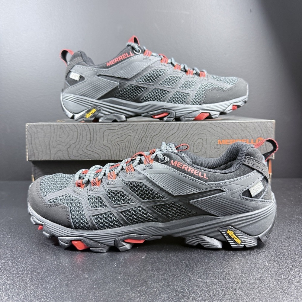 Merrell Mens Moab FST 2 Waterproof Black Granite Red J77471 Hiking Size 8 Vibram